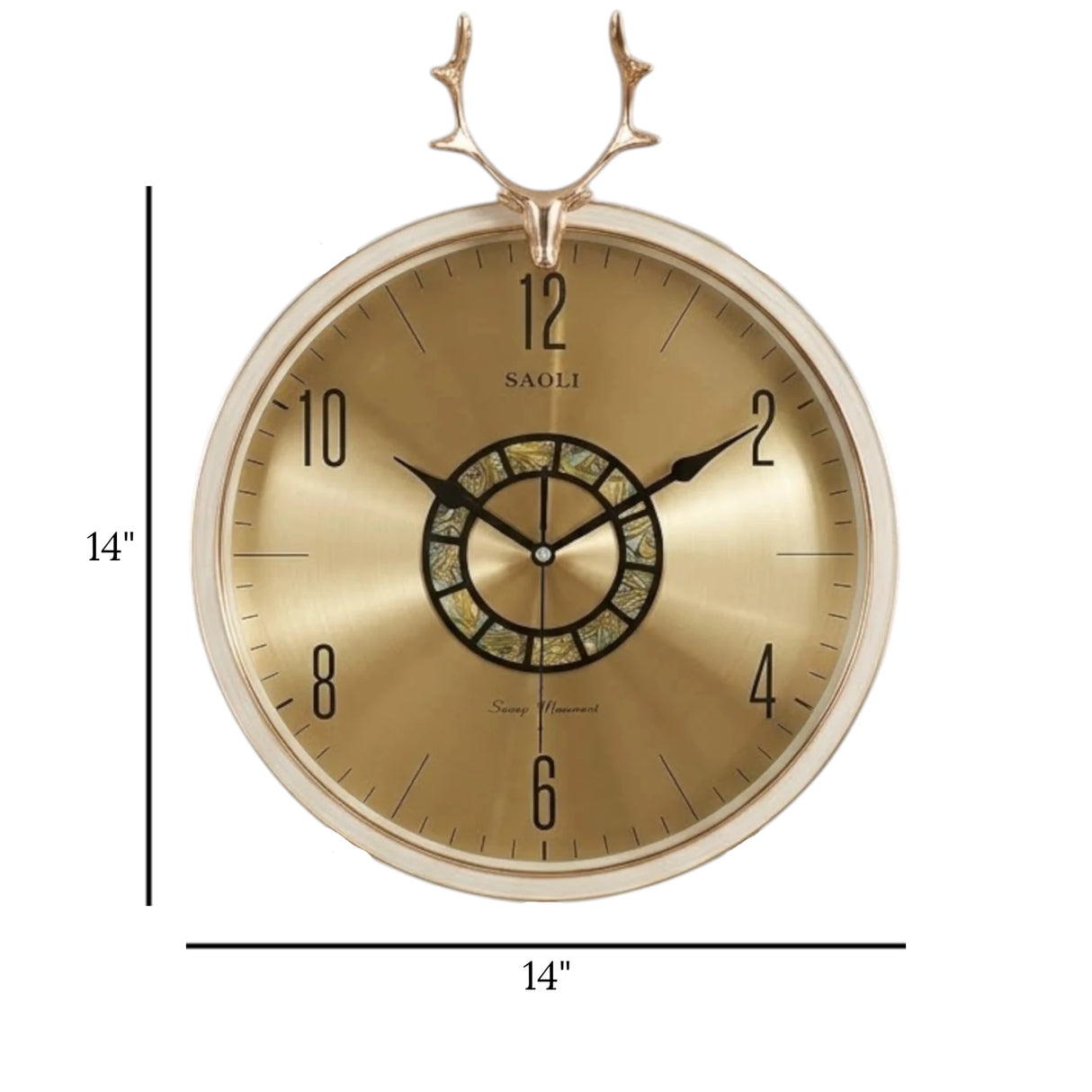 fancy wall clock 2 deer white & golden 14"x14" china