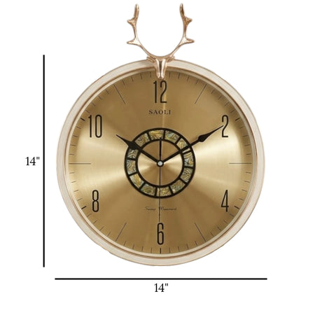 fancy wall clock 2 deer white & golden 14"x14" china