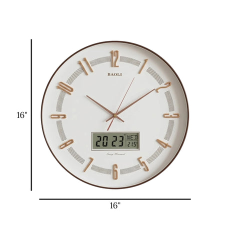 wall clock with digital date white & brown 16''x16'' china