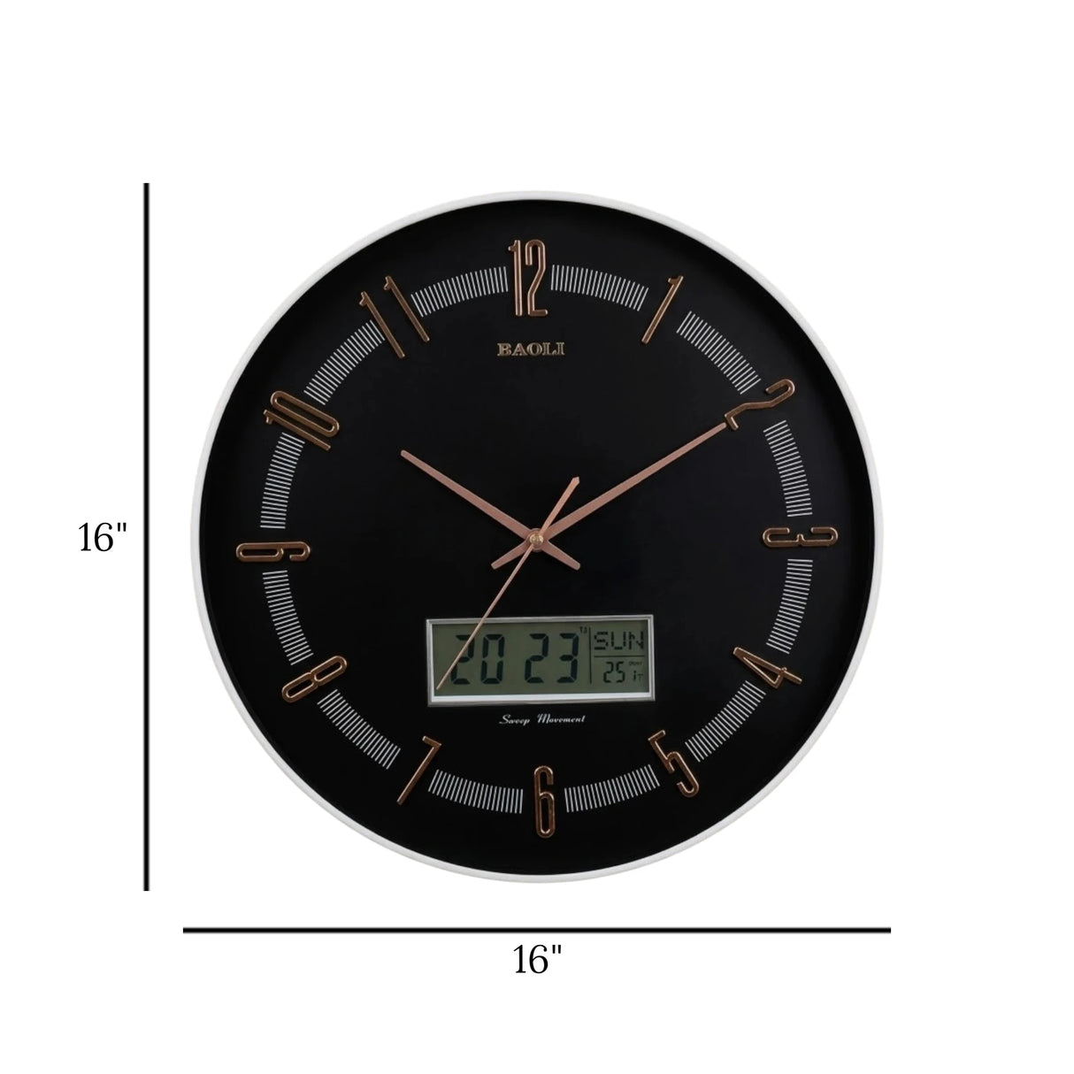 wall clock with digital date black & white 16''x16'' china