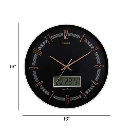 wall clock with digital date black & white 16''x16'' china