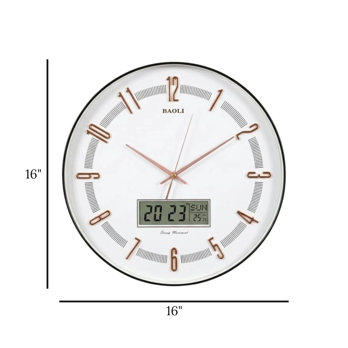 wall clock with digital date purple & golden 16''x16'' china