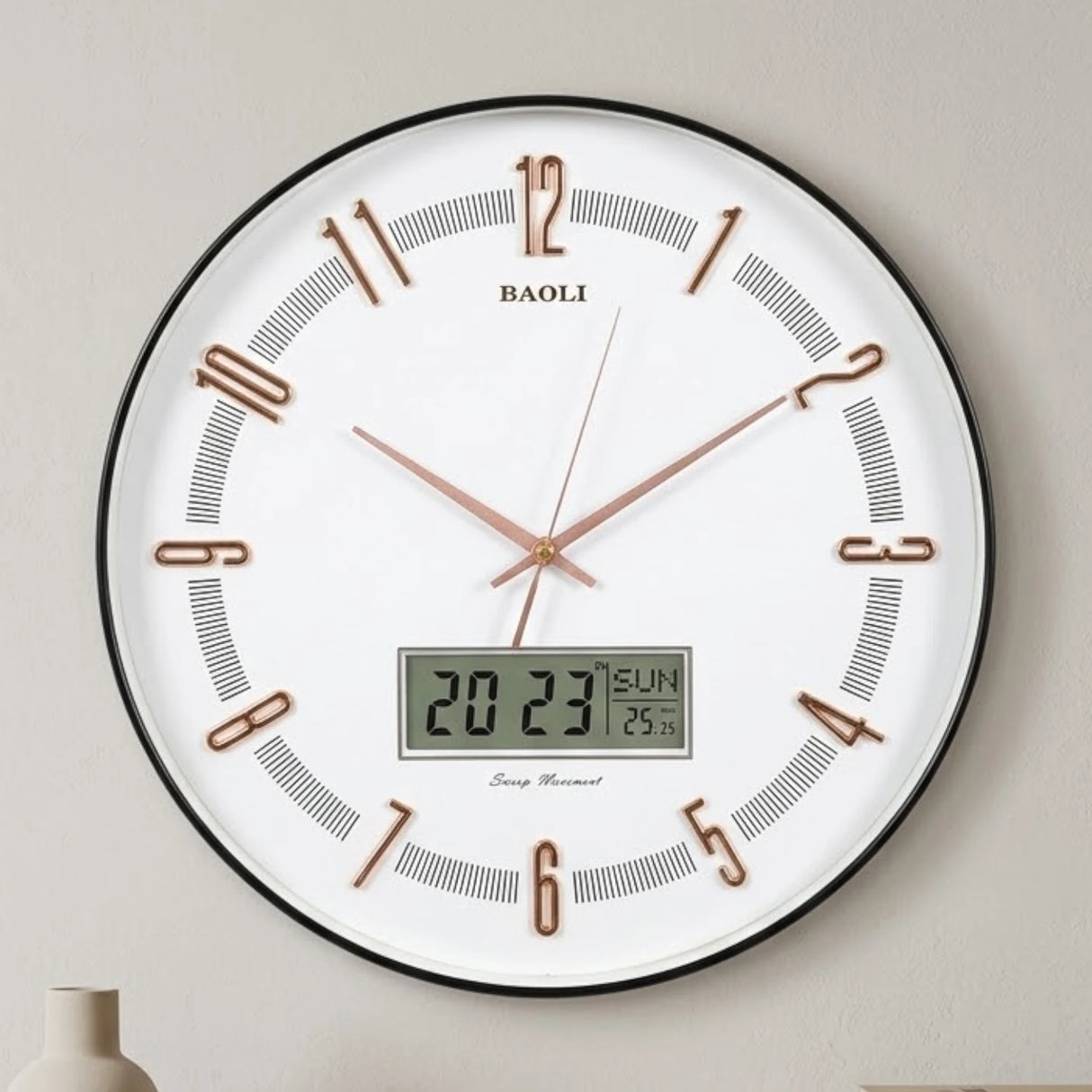 wall clock with digital date purple & golden 16''x16'' china