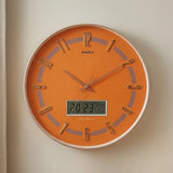 wall clock with digital date orange & golden 16''x16'' china