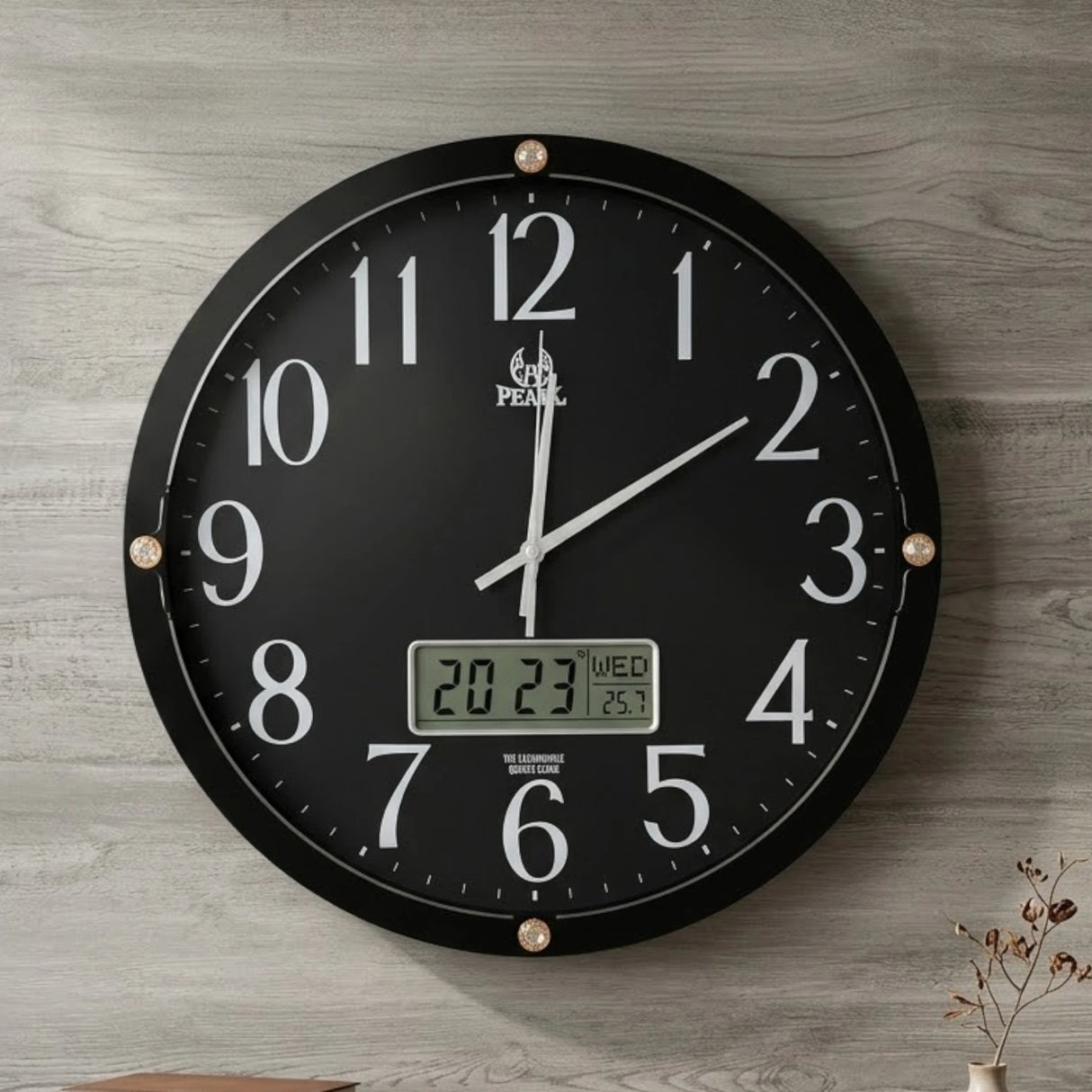 wall clock with digital date black 17.5''x17.5'' china