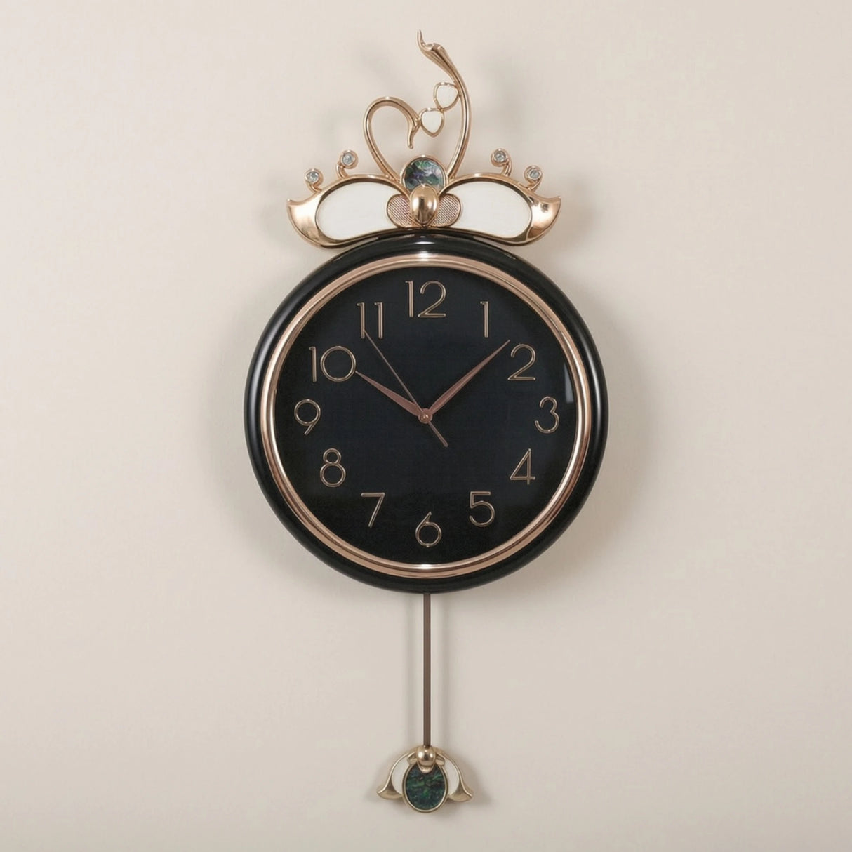 fancy wall clock swan crown pendulam black & golden 33"x15" china