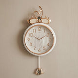 fancy wall clock swan crown pendulam white & golden 33"x15" china