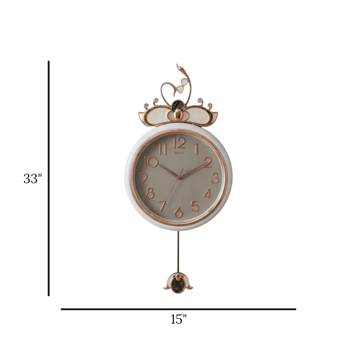 fancy wall clock swan crown pendulam grey & white 33"x15" china