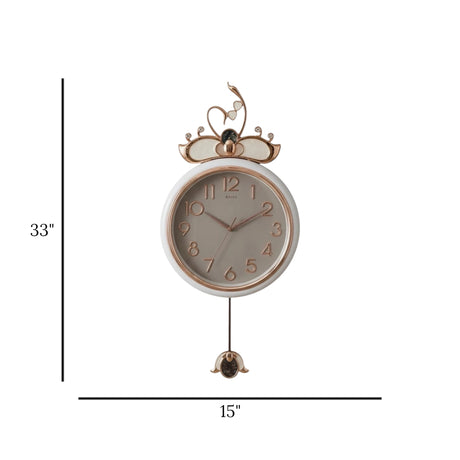 fancy wall clock swan crown pendulam grey & white 33"x15" china