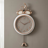 fancy wall clock swan crown pendulam grey & white 33"x15" china