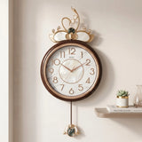 fancy wall clock swan crown pendulam white & brown 33"x15" china