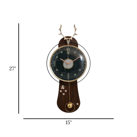 decorative wall clock wooden pendulam black & brown 27"x15" china