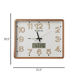 QUARTZ RECTANGULAR WALL CLOCK WITH LCD DATE & TEMPERATURE DISPLAY PLASTIC WHITE & ROSE GOLD COLOR 19.5"X15.5" CHINA