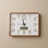 QUARTZ RECTANGULAR WALL CLOCK WITH LCD DATE & TEMPERATURE DISPLAY PLASTIC WHITE & ROSE GOLD COLOR 19.5"X15.5" CHINA