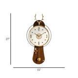 DECORATIVE PENDULUM WALL CLOCK WOOD & METAL WHITE & BROWN & GOLD COLOR 27"X15" CHINA