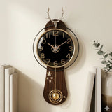 DECORATIVE PENDULUM WALL CLOCK WOOD & METAL BLACK & BROWN & GOLD COLOR 27"X15" CHINA