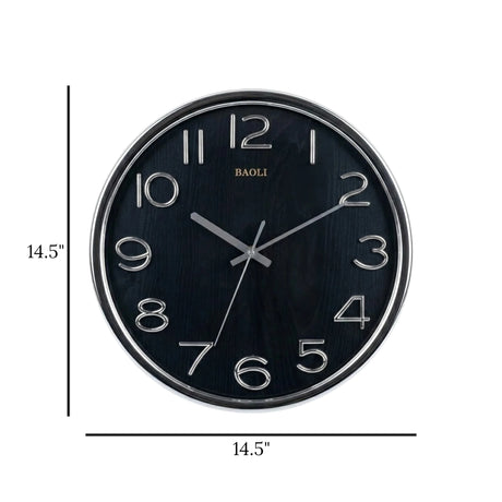 wall clock silver & black 14.5"x14.5" china