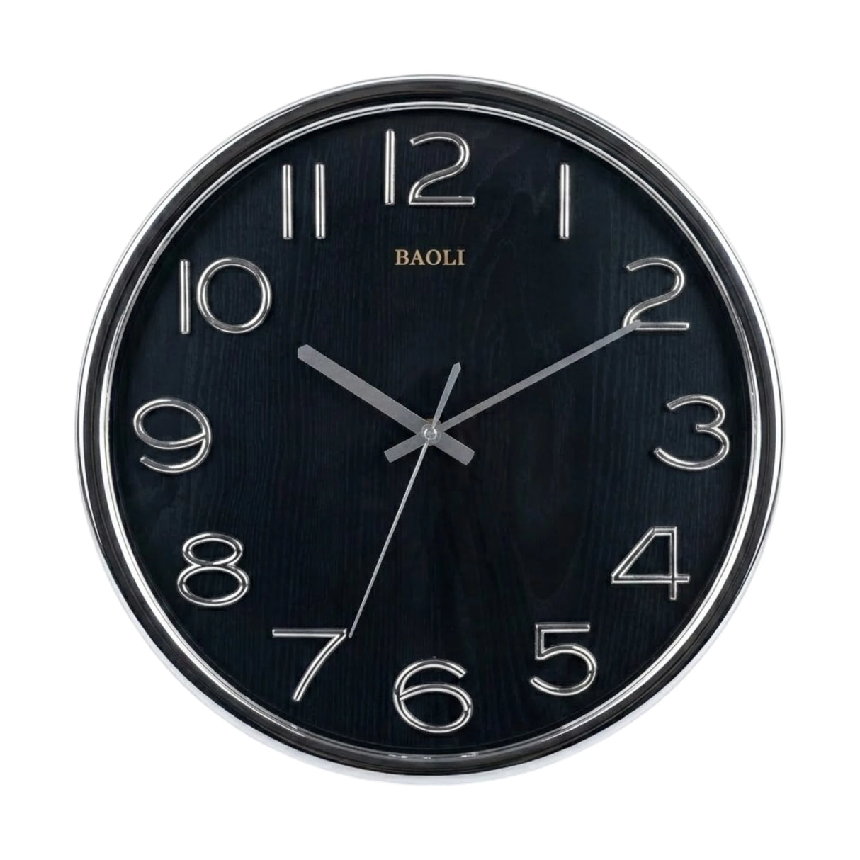 wall clock silver & black 14.5"x14.5" china