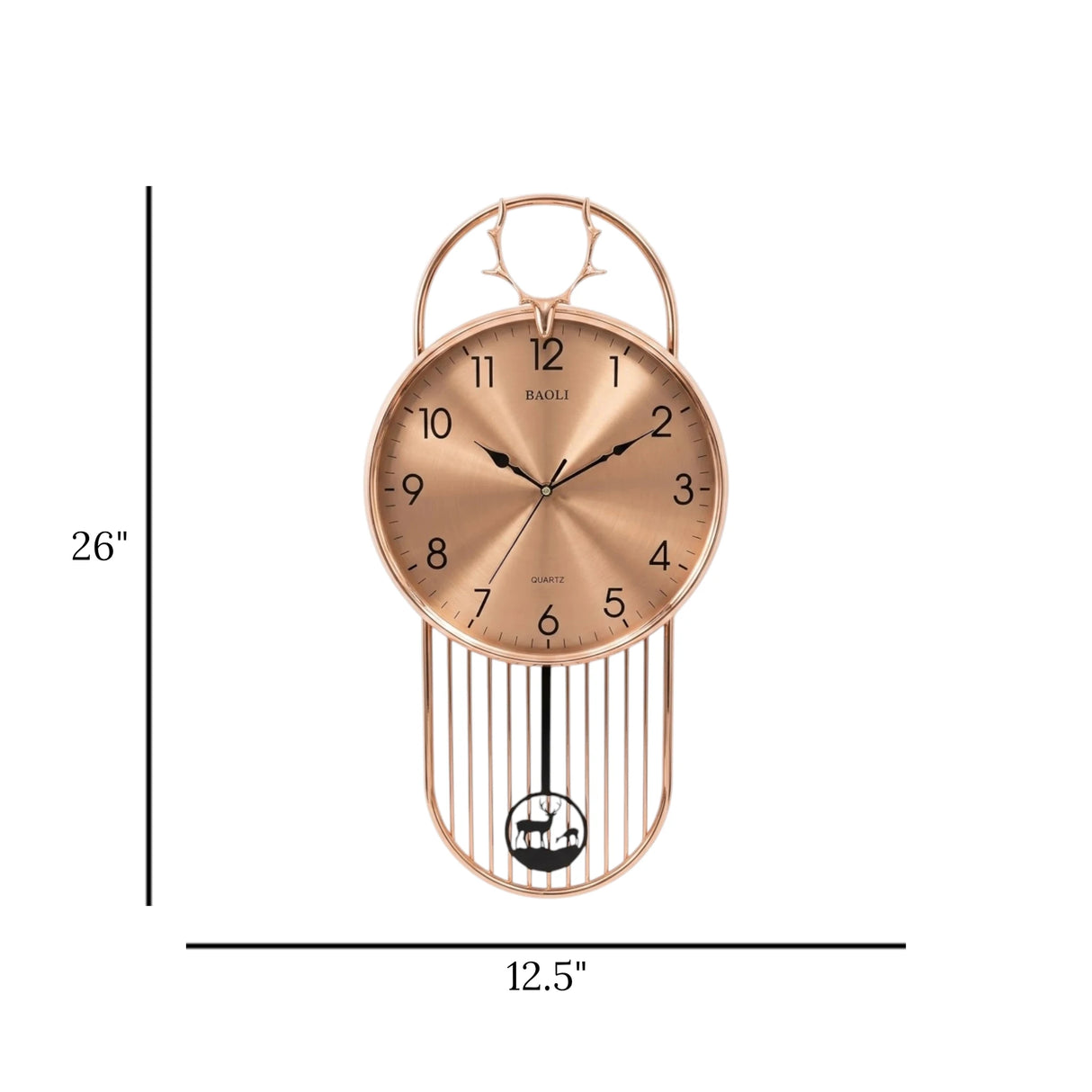 fancy wall clock with pendulum golden 26''x12.5'' china