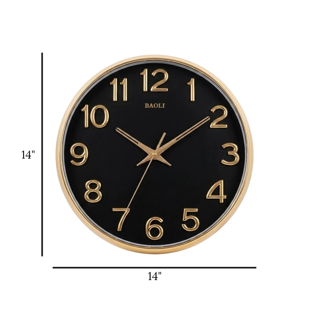 wall clock black & golden 14''x14'' china