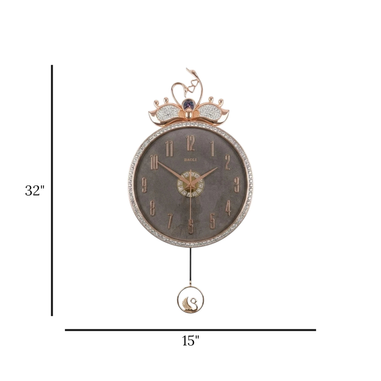 wall clock sawan crown with pendulum dark grey 32"x15'' china