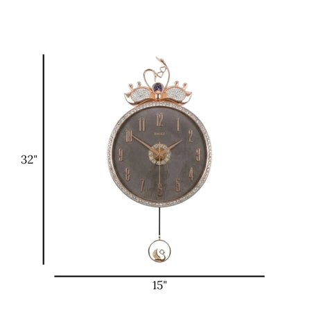 wall clock sawan crown with pendulum dark grey 32"x15'' china