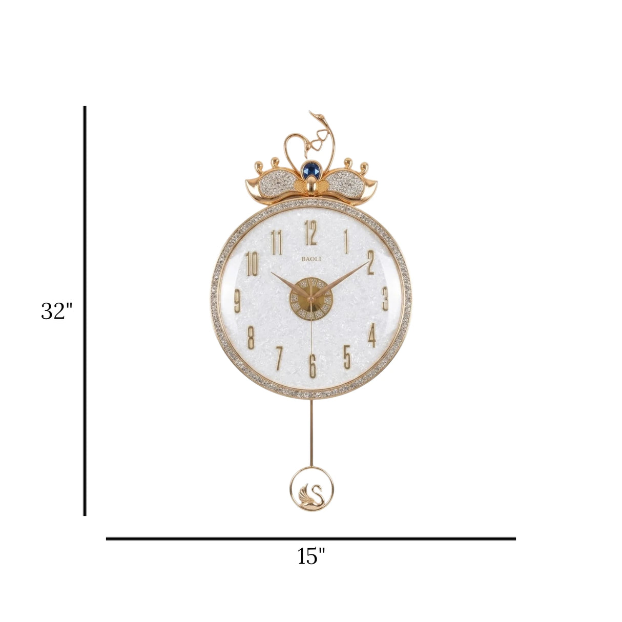 wall clock sawan crown with pendulum white 32"x15'' china