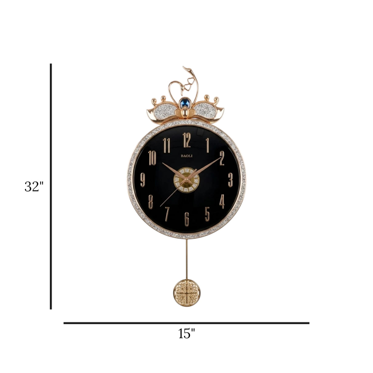wall clock sawan crown with pendulum black 32"x15'' china