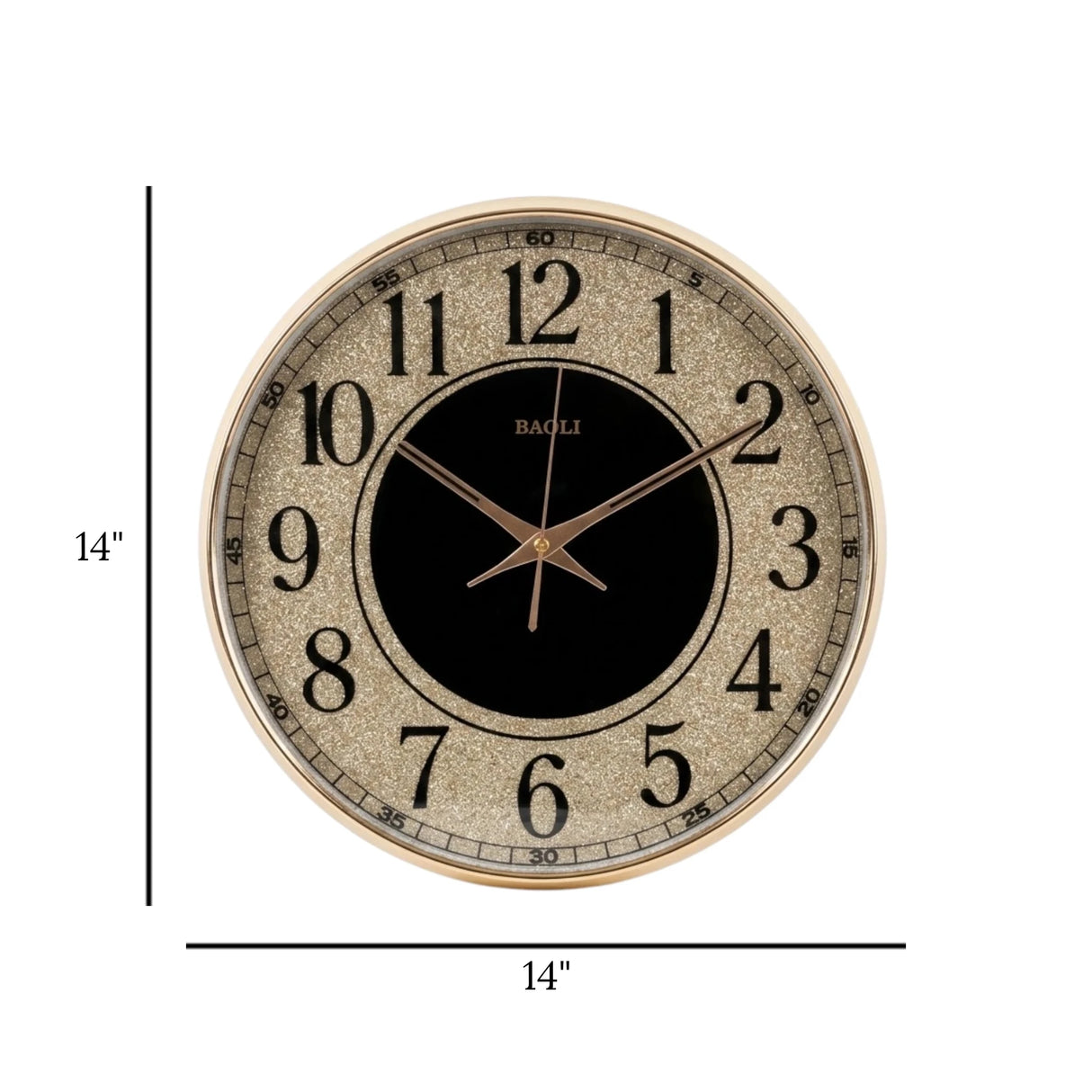 wall clock black & golden 14''x14'' china