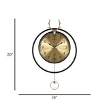 wall clock with pendulum black & golden 20''x14''china
