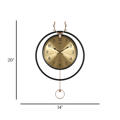 wall clock with pendulum black & golden 20''x14''china