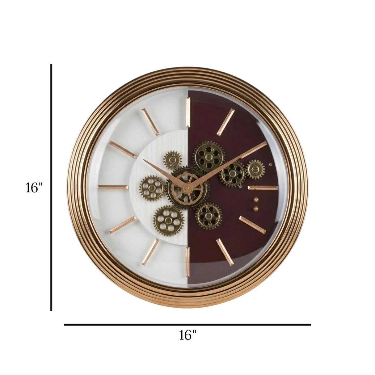 wall clock moving gear white & brown 16''x16" china