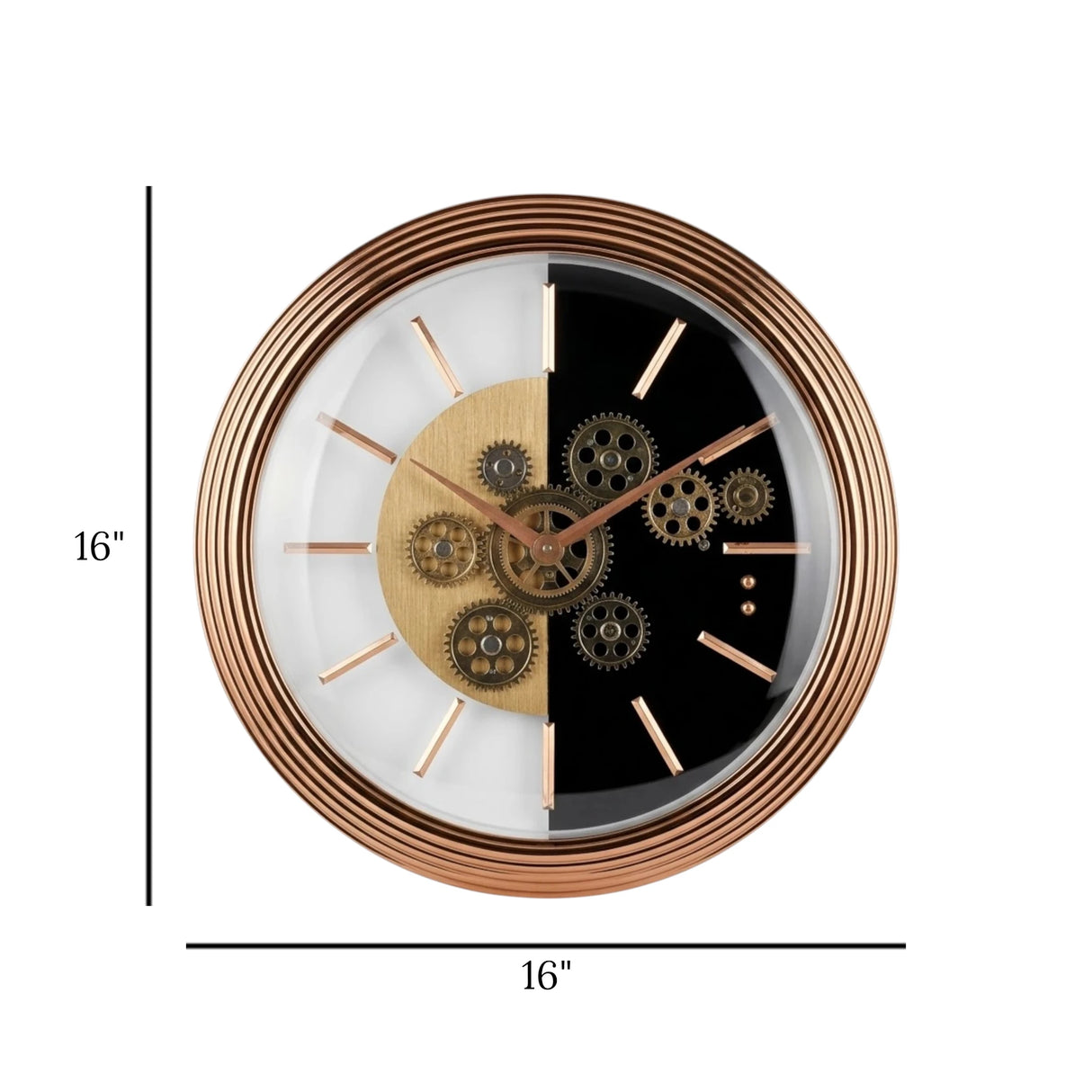 wall clock moving gear black & golden 16''x16" china