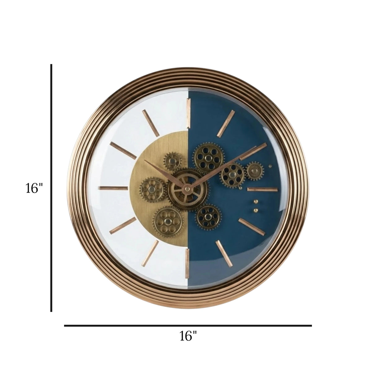 wall clock moving gear blue & golden 16''x16" china