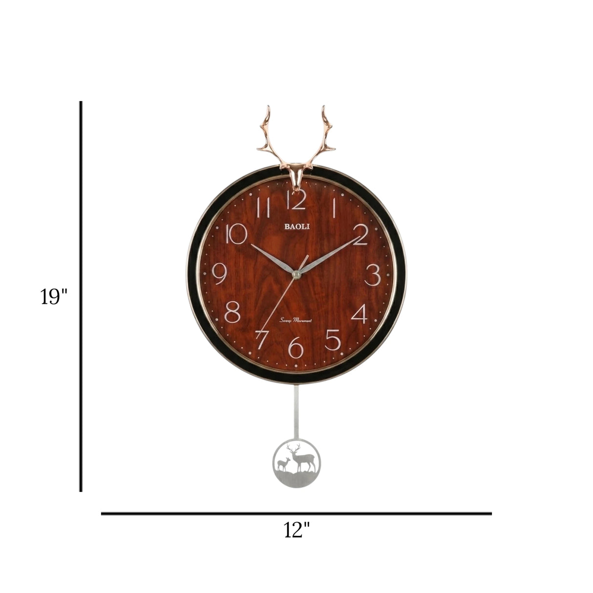 wall clock with pendulum brown & golden 19''x12'' china