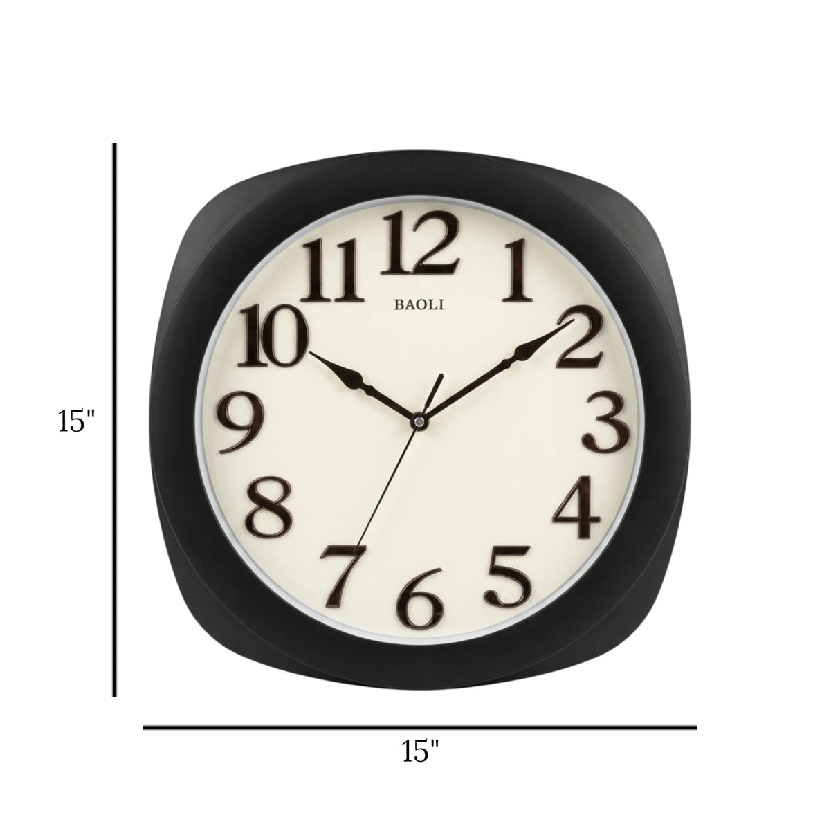 wall clock black & white 15"x15" china