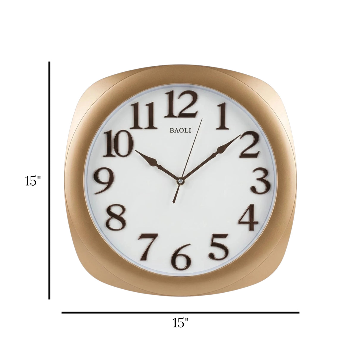 wall clock golden & white 15"x15" china