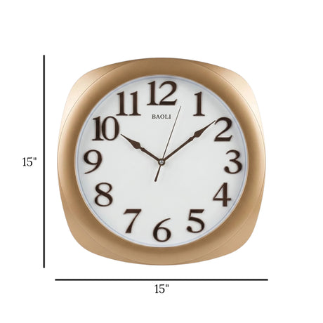 wall clock golden & white 15"x15" china