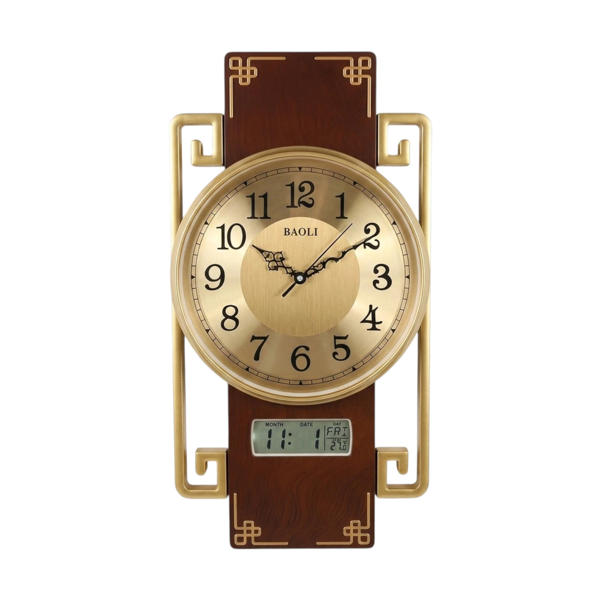 wall clock & pendulam with digital screen brown & golden 26"x13" china
