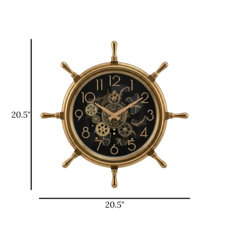 wall clock gear wheel golden & black china "20.5x20.5"