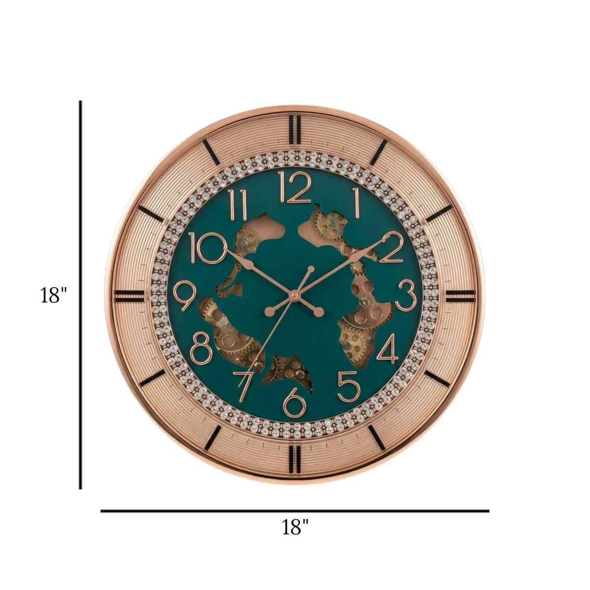 fancy wall clock moving gear green & golden 18"x18" china