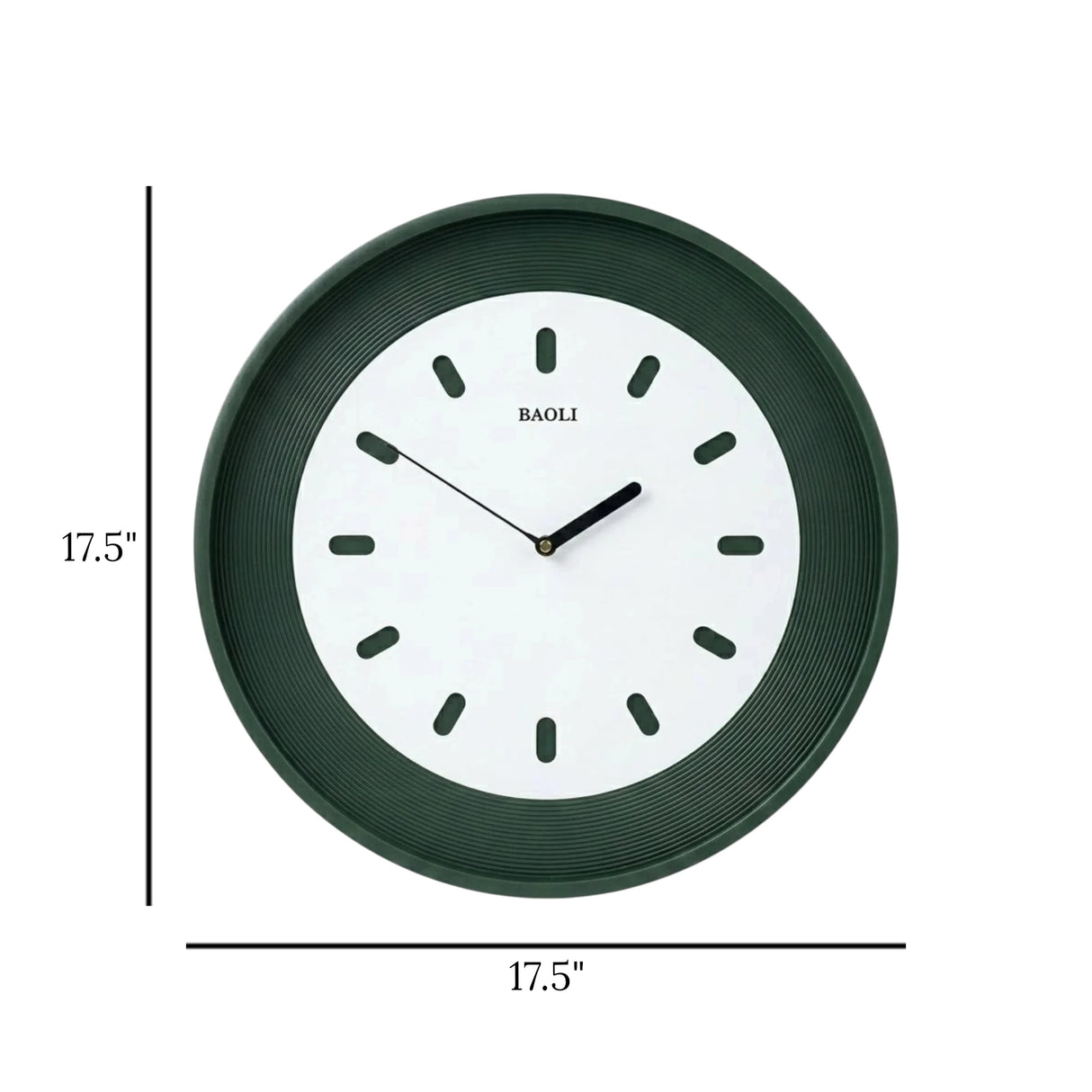 wall clock green & white 17.5"x17.5" china