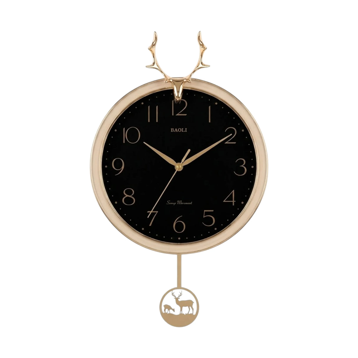 wall clock with pendulum black & golden 19''x12'' china