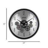 wall clock moving gear silver & black 13''x13''