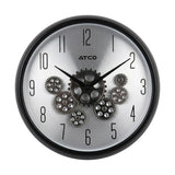 wall clock moving gear silver & black 13''x13''