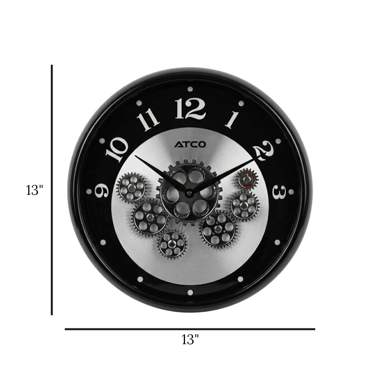 wall clock moving gear black 13''x13''