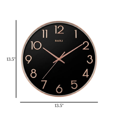 wall clock black & golden 13.5"x13.5" china