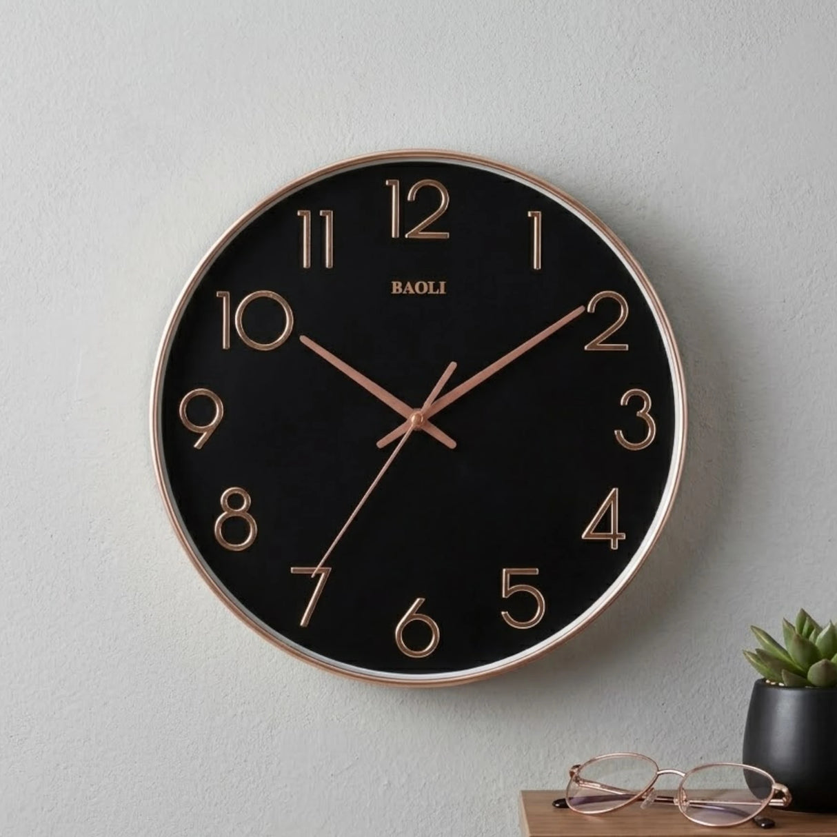 wall clock black & golden 13.5"x13.5" china