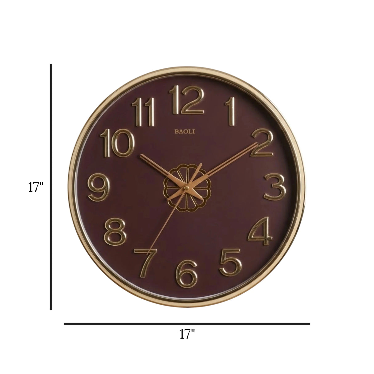 wall clock brown & golden 17''x17'' china