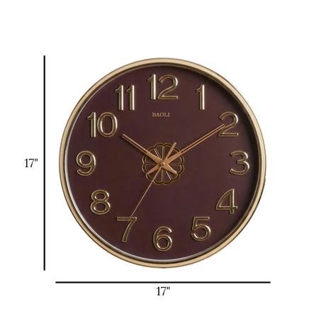 wall clock brown & golden 17''x17'' china